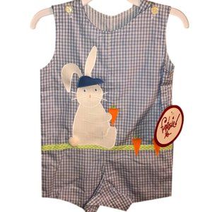 Funtasia too Shorts Overalls - Blue/white checkered - Rabbit Applique - 9M - NWT